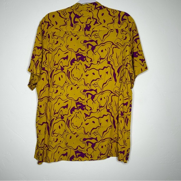 OAS Viscose Button Up Shirt Ochre Purple Smiley Face Men's Shirt Size Large - Picture 2 of 10